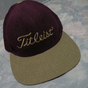 Titleist Burgundy Leather Strapback Hat Gold Stitc